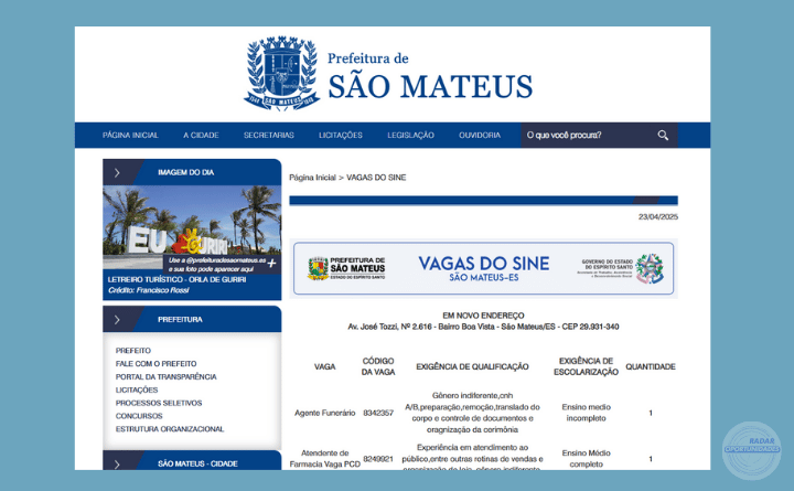 Oportunidades de emprego em São Mateus-ES: 482 vagas